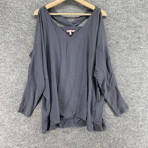 Juicy Couture Blouse Women XL Gray V-Neck Cold Shoulder Long Sleeve